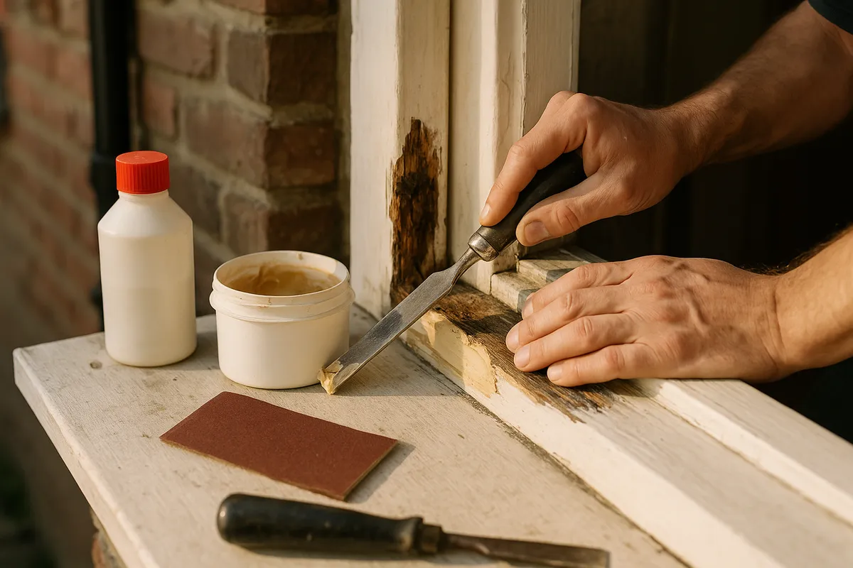 Herstelling van houtrot aan raamkozijn door timmerman